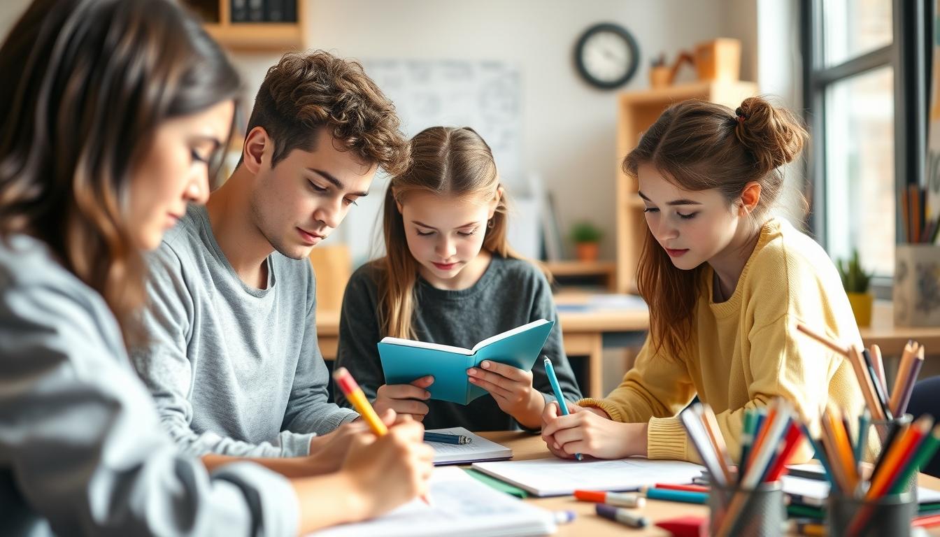 Student using a study guide to organize academic notes